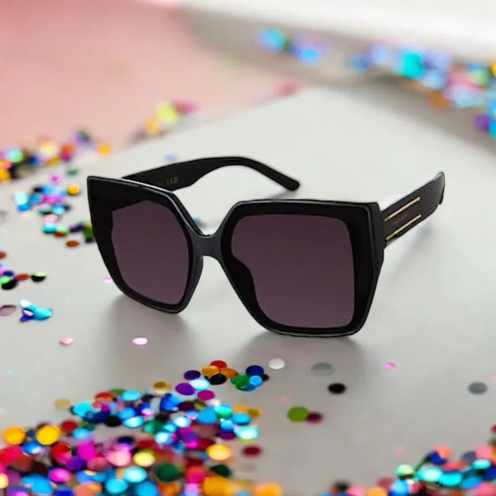 Tahari Oversized Square Sunglasses TH904 OX Shiny Black Frame Gradient Lens NWT